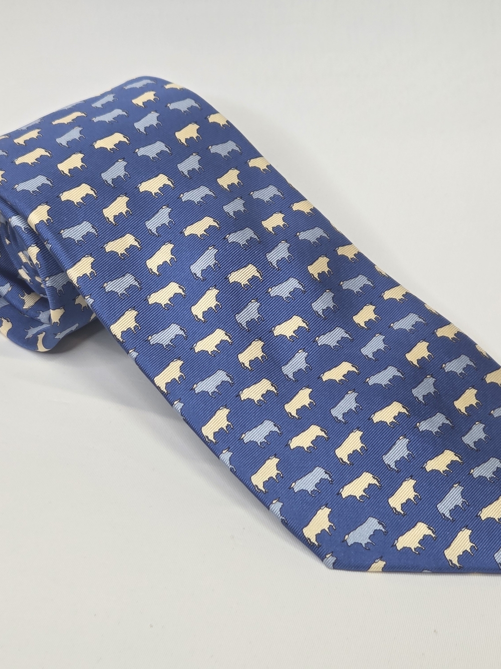 Museum Musei Madrid Mens Blue 100% Silk Running With The Bulls Animal Print Tie